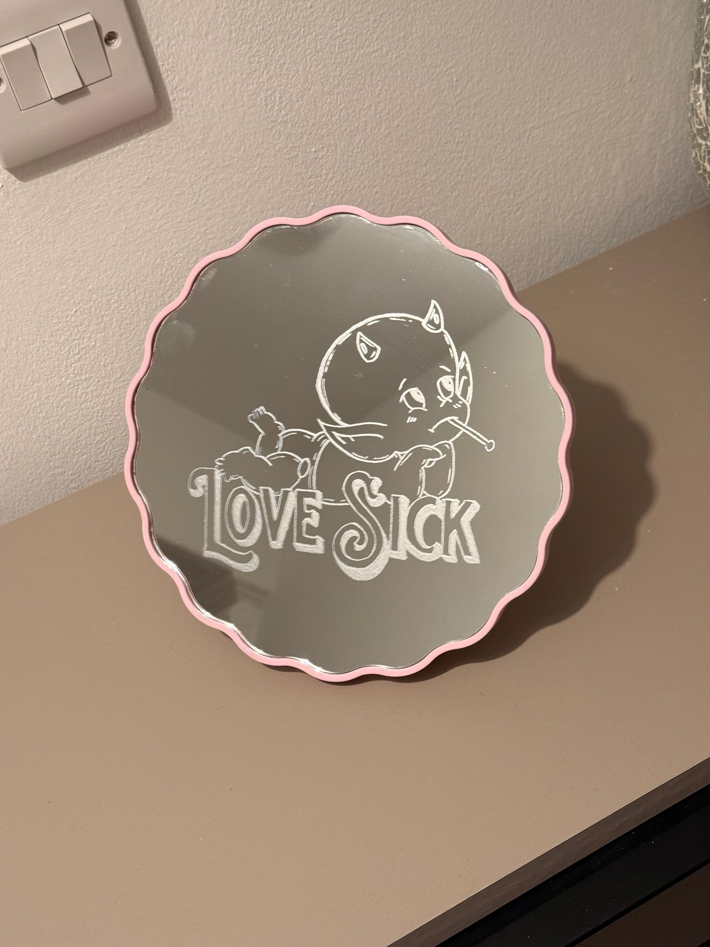 Hand Engraved Baby Devil Mirror | Alternative Valentine's Gift | Home Decor