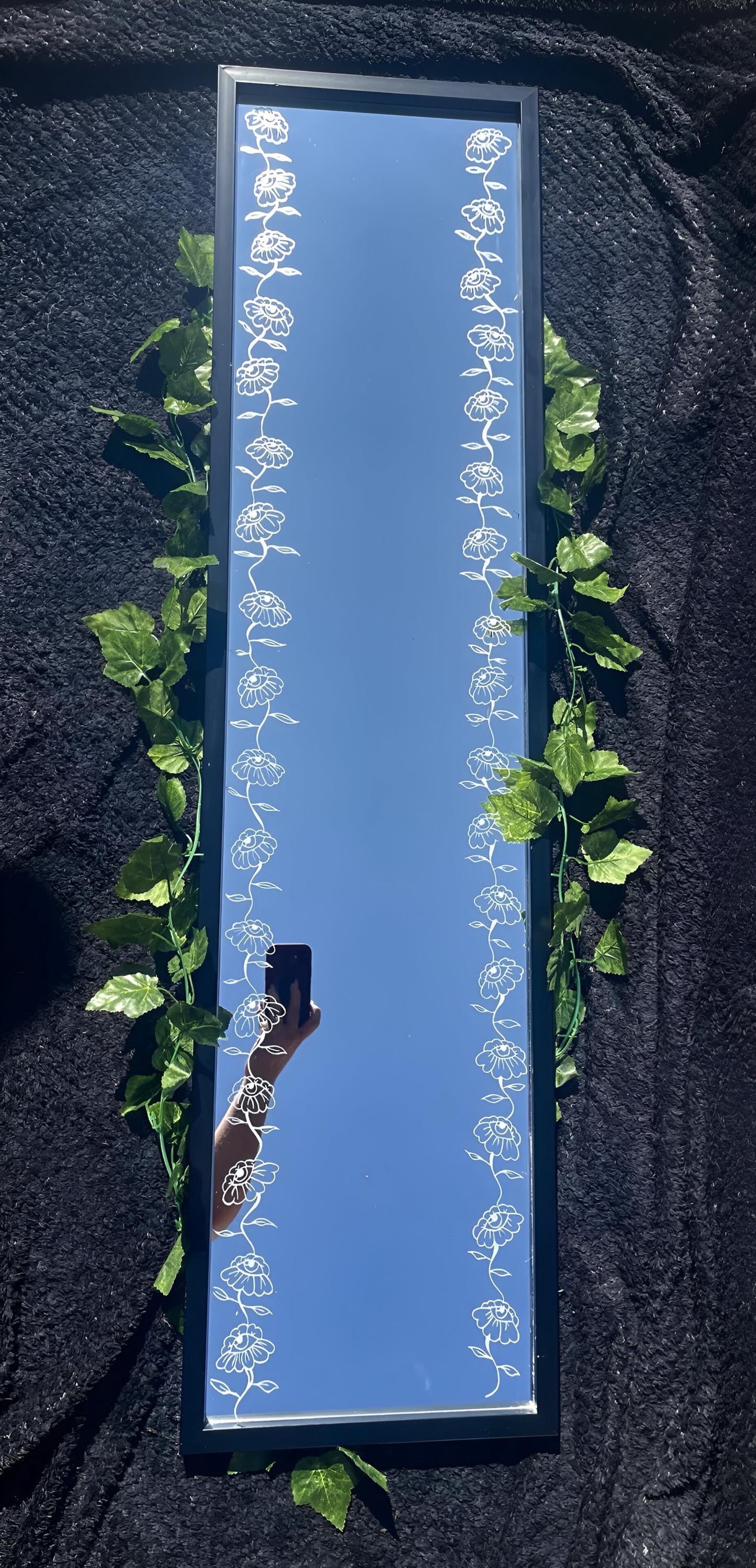 Custom Hand Engraved Floral Full Length Mirror