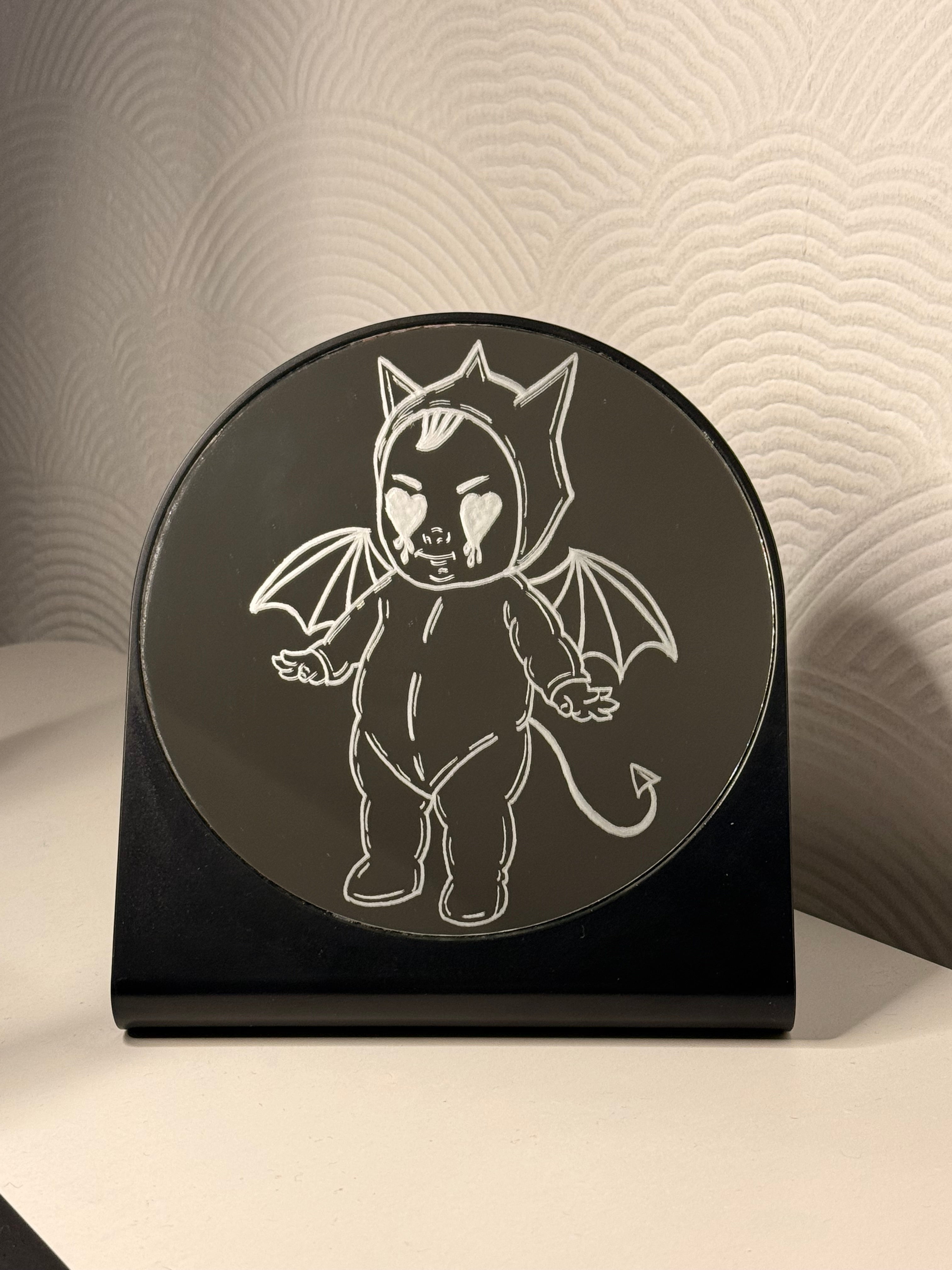 Hand Engraved Mirror – Voodoo Baby Devil  - Gothic Decor - Alternative Home Decor | Personalised Hand Engraved Home Decor Gift