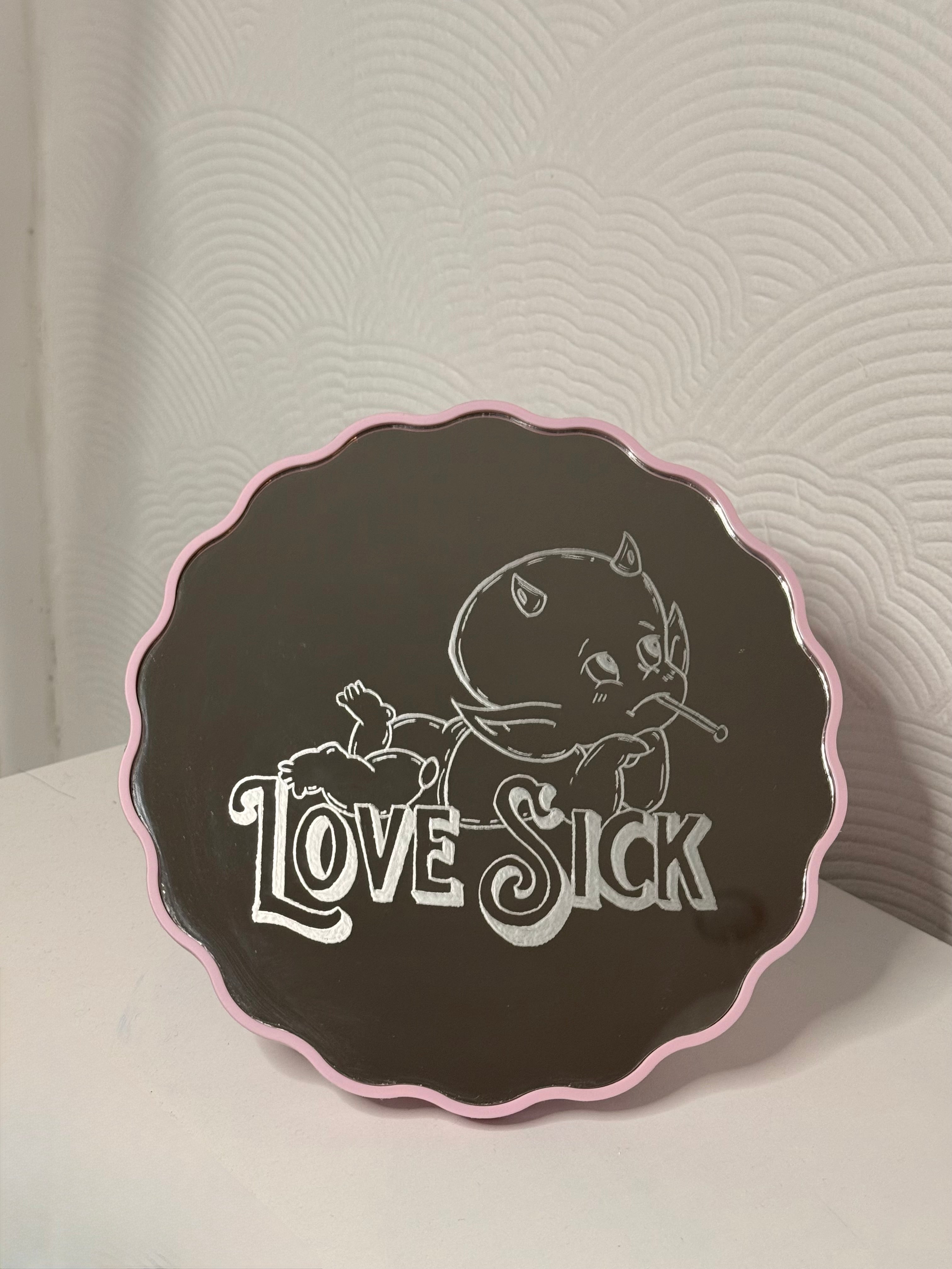 Hand Engraved Love Sick Mirror – Cute Devil Aesthetic Decor | Personalised Hand Engraved Home Decor Gift