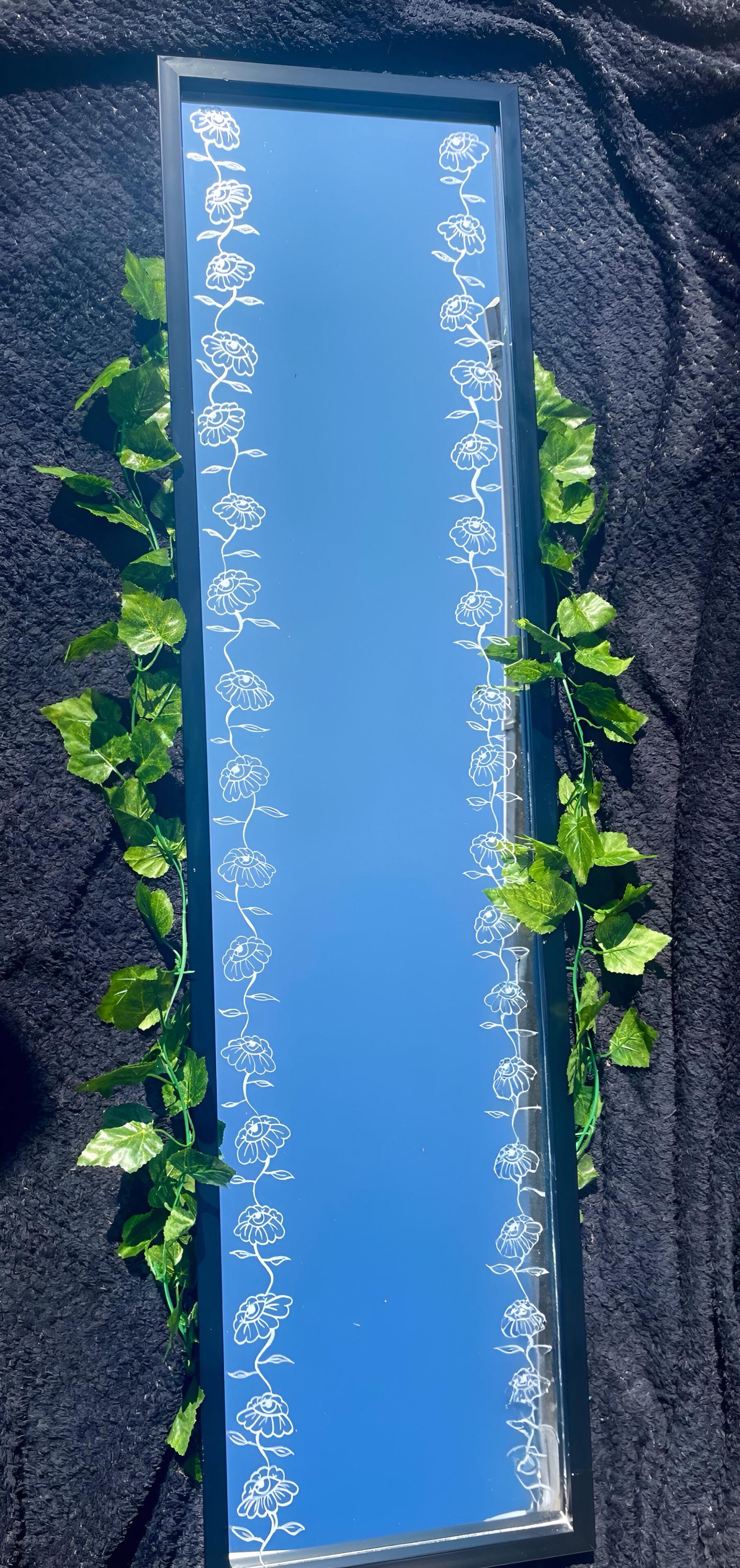 Custom Hand Engraved Floral Full Length Mirror