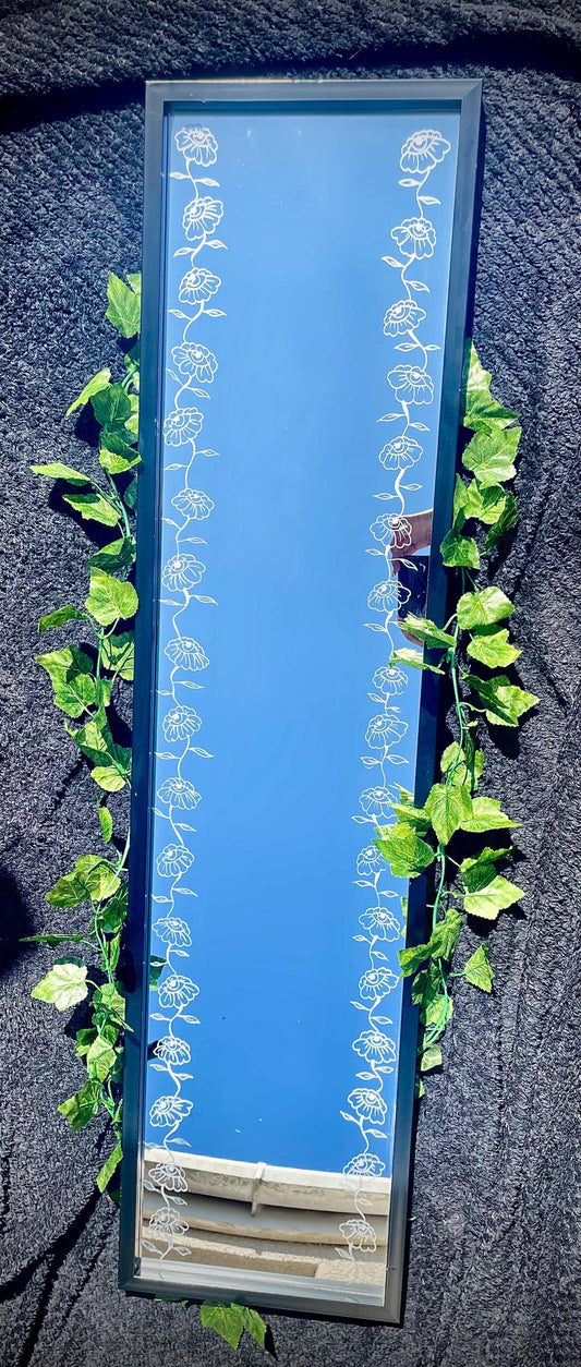 Custom Hand Engraved Floral Full Length Mirror