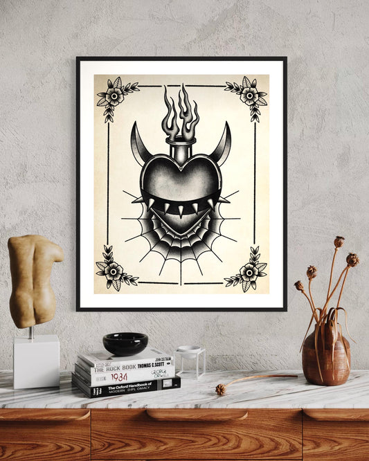 Gothic Heart with Flames and Spikes | Tattoo Flash Inspired (Digital Print)