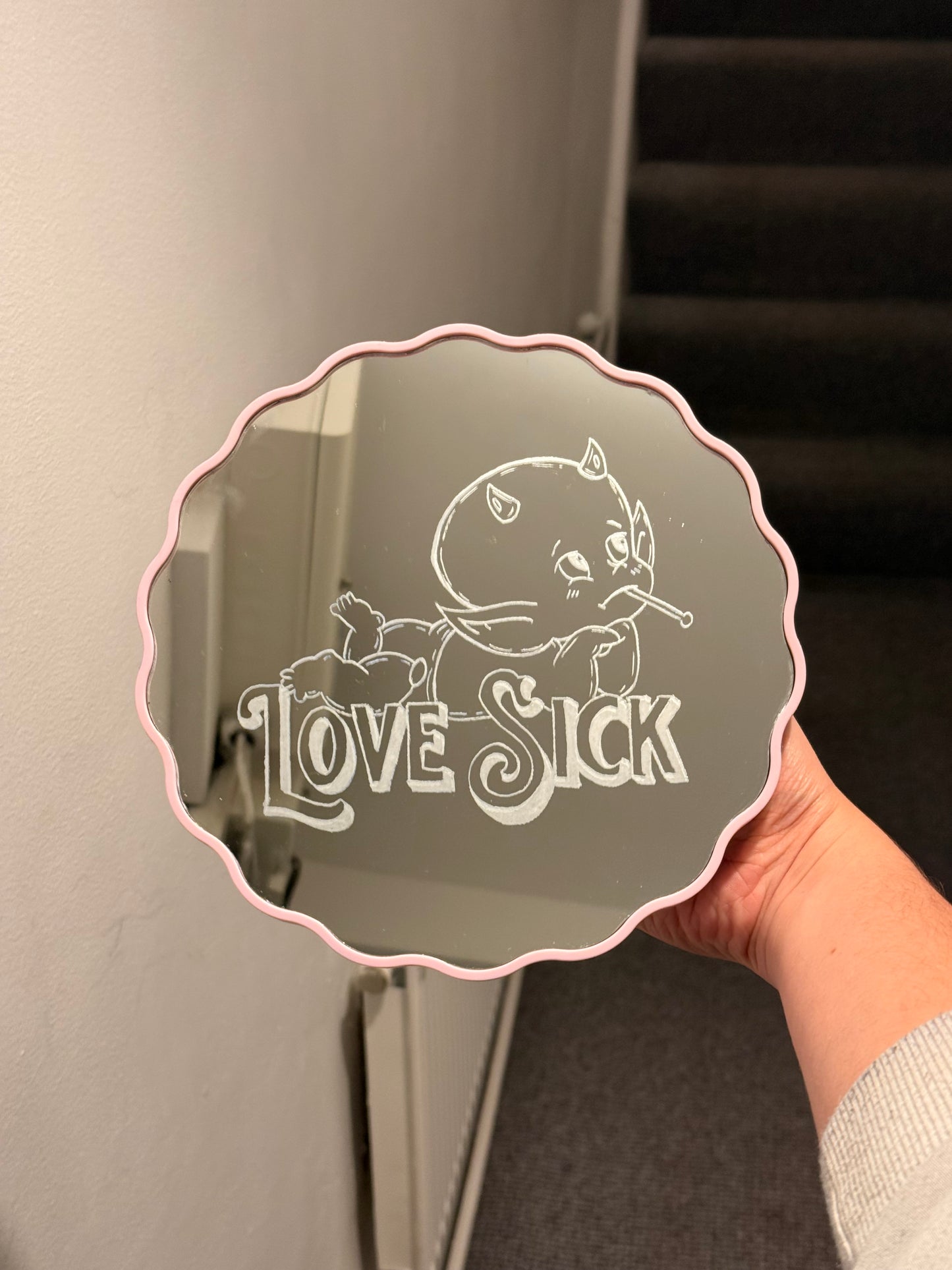 Hand Engraved Baby Devil Mirror | Alternative Valentine's Gift | Home Decor