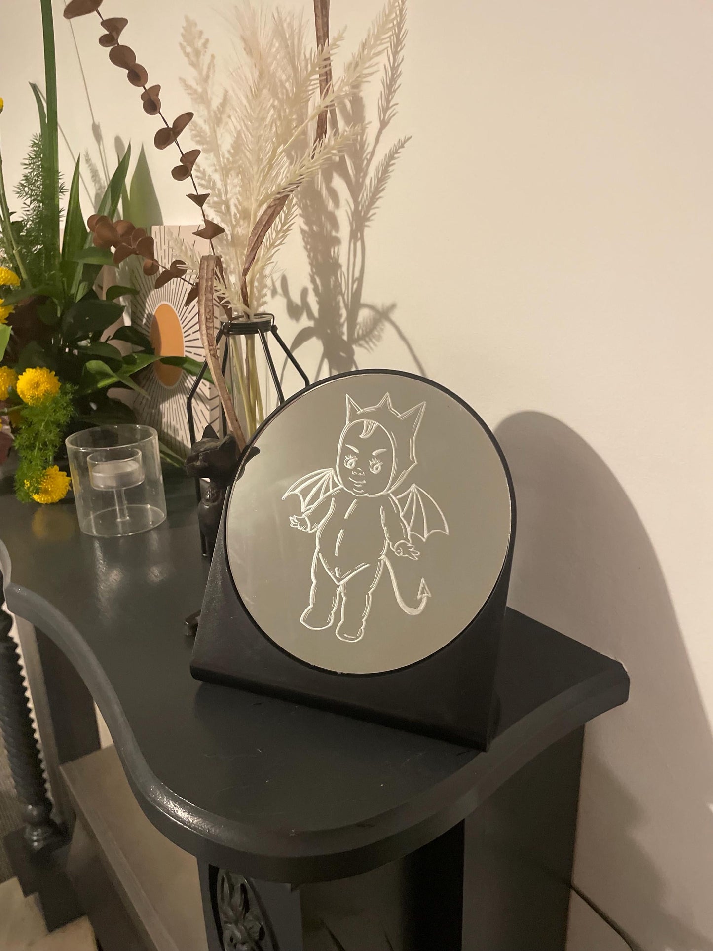 Hand Engraved Baby Devil Mirror
