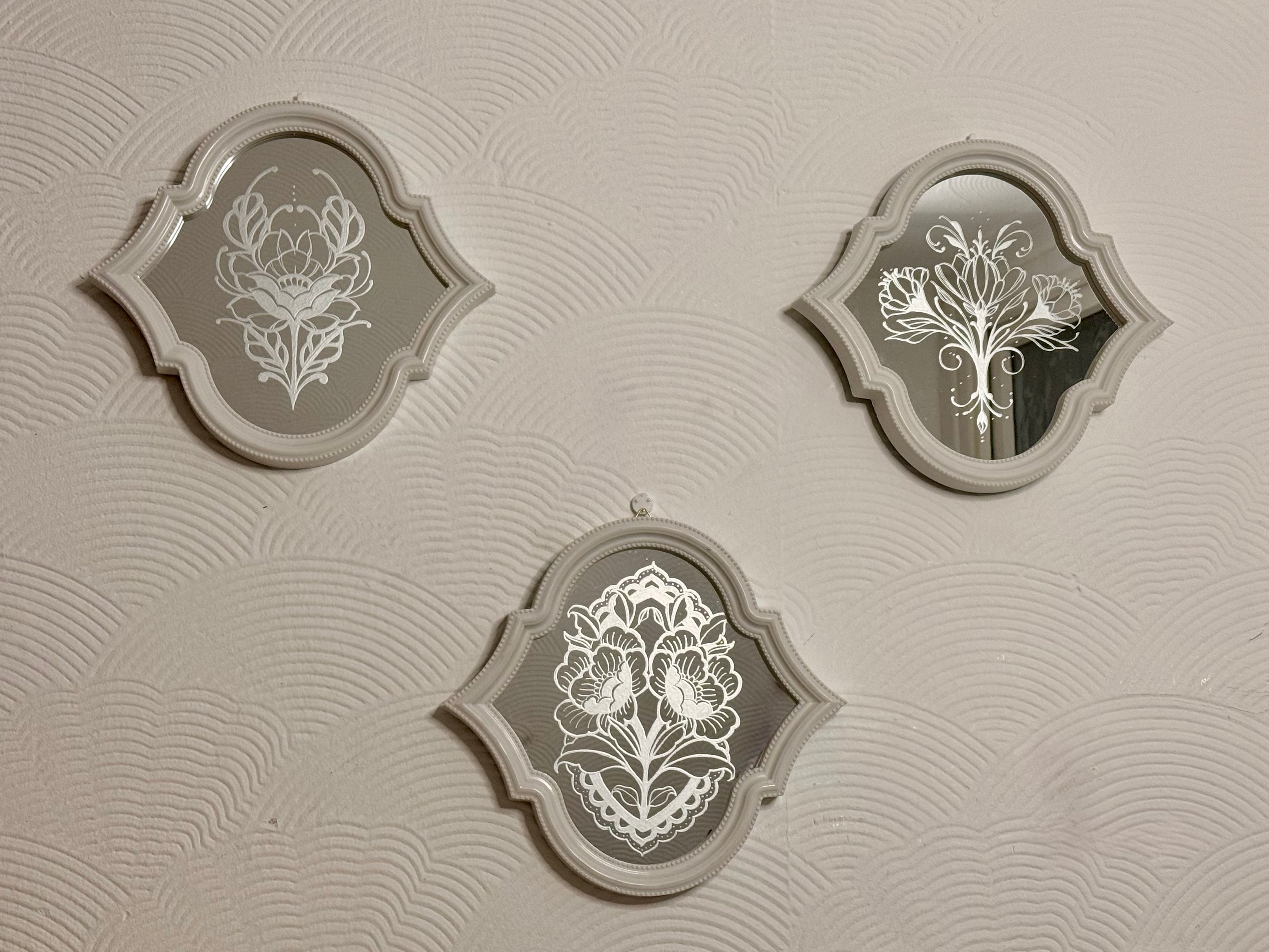 Hand Engraved Floral Mirror Set of 3 – Vintage Wall Art | Personalised Hand Engraved Home Decor Gift