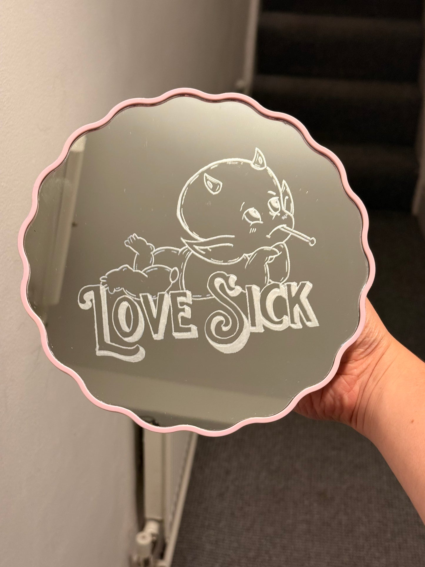 Hand Engraved Baby Devil Mirror | Alternative Valentine's Gift | Home Decor