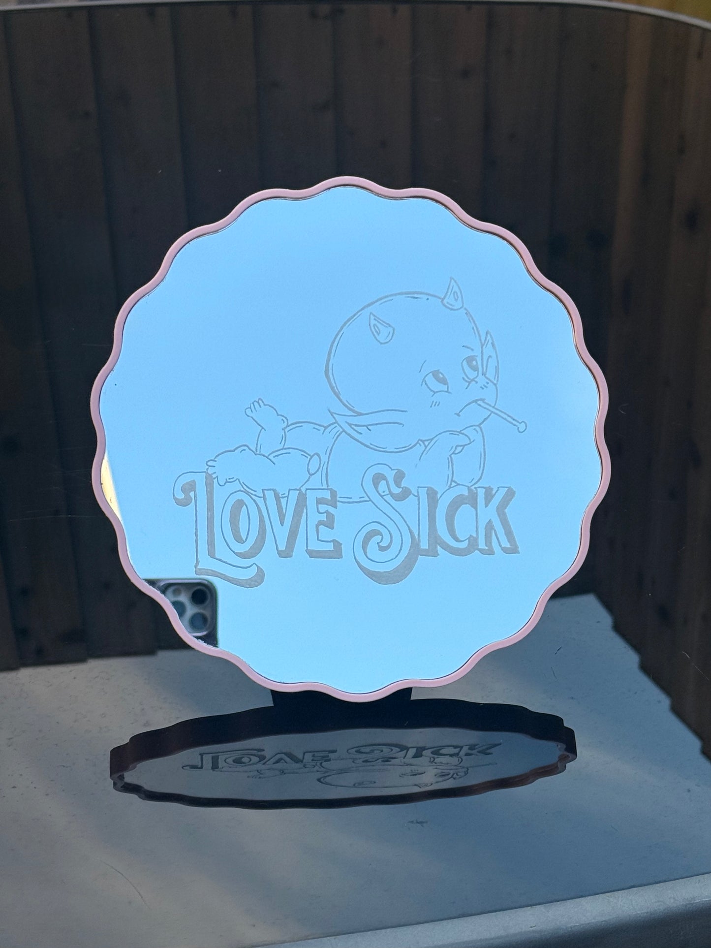 Hand Engraved Baby Devil Mirror | Alternative Valentine's Gift | Home Decor