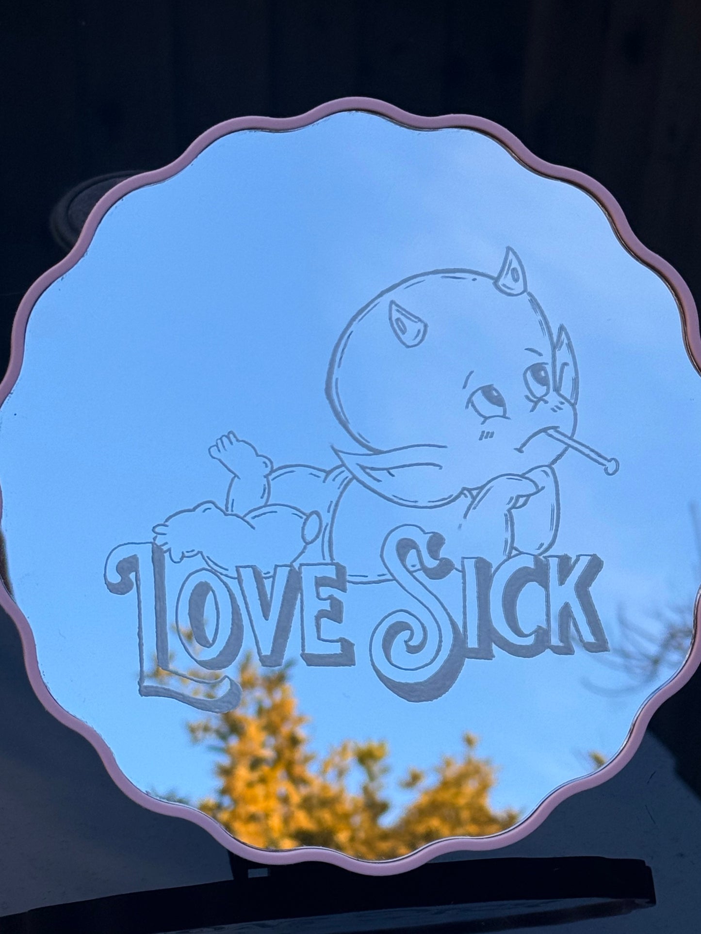 Hand Engraved Baby Devil Mirror | Alternative Valentine's Gift | Home Decor