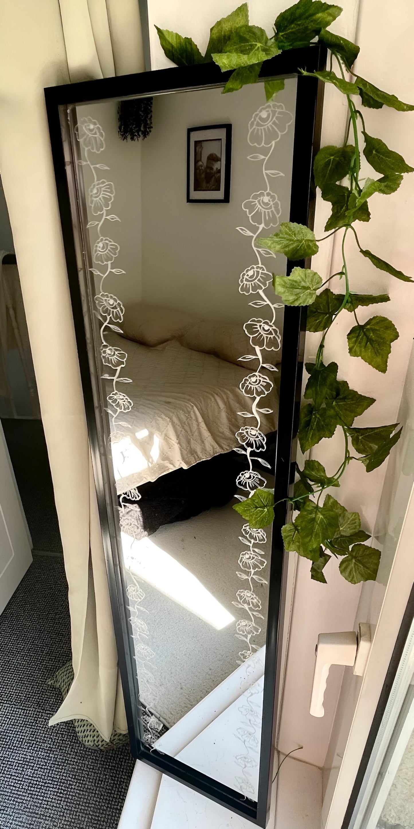 Custom Hand Engraved Floral Full Length Mirror
