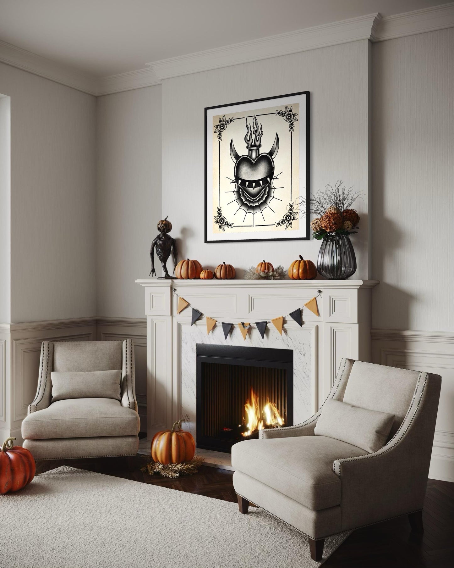 Gothic Heart with Flames and Spikes | Tattoo Flash Inspired (Digital Print)